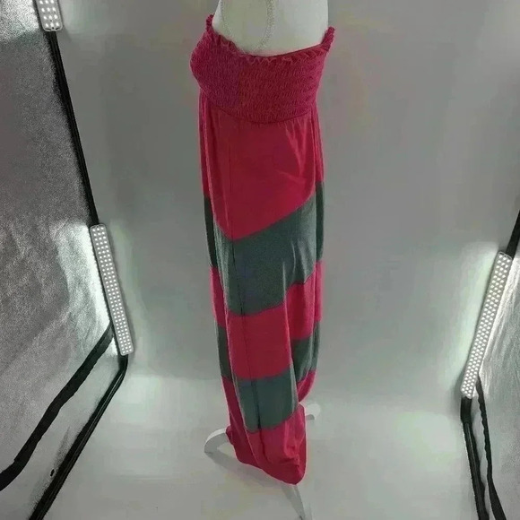 Sleeveless Strapless Pink And Gray Stripped Summer Dress Size Small - Picture 2 of 8